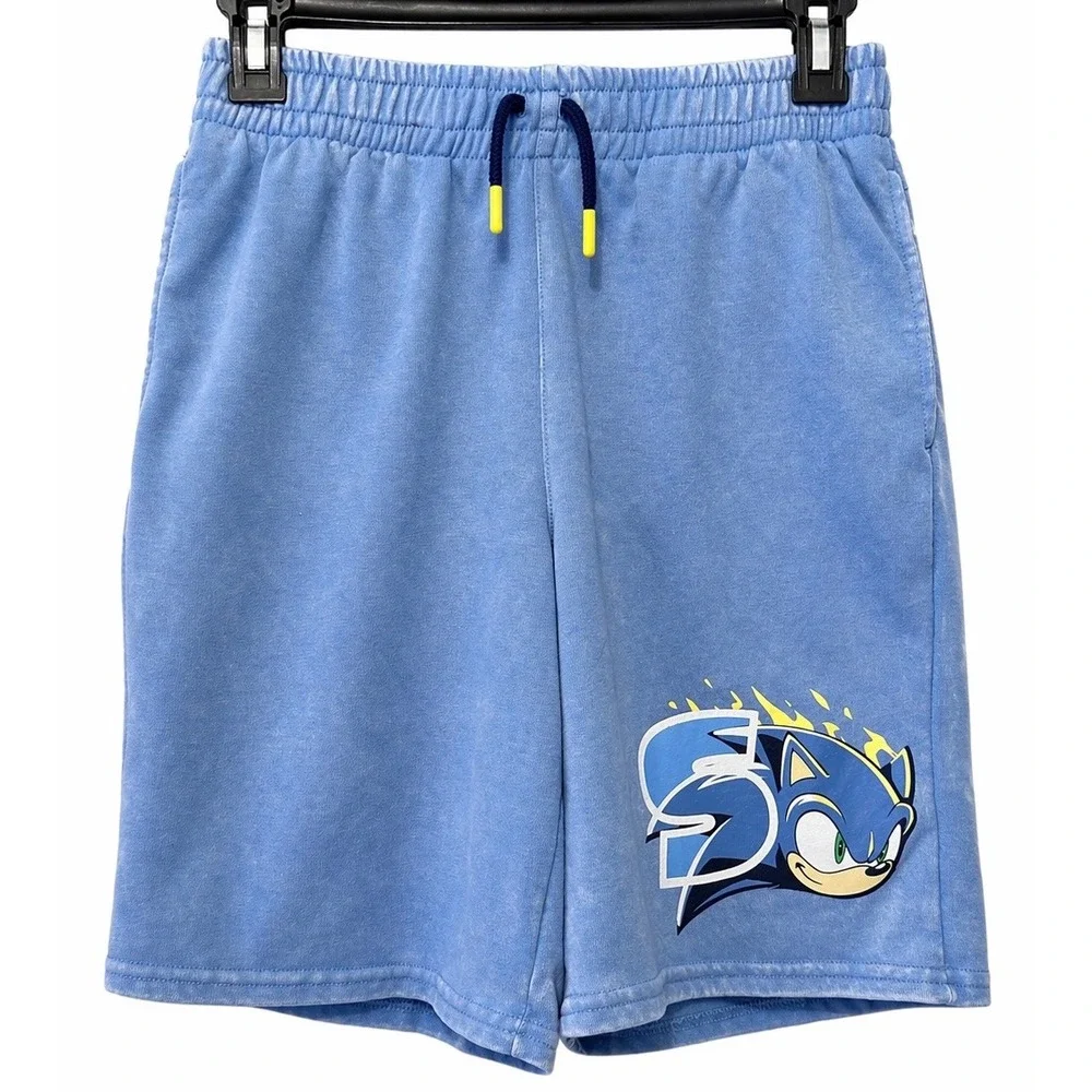 Sonic the Hedgehog Boys Blue Acid Wash Sleeveless Hoodie and Shorts Set Size XL